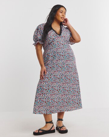 Simply Be Ditsy Printed Lace Trim Midi Dress