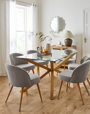 Bodie Oak 6 Seater Dining Table with 6 Emilie Fabric Chairs