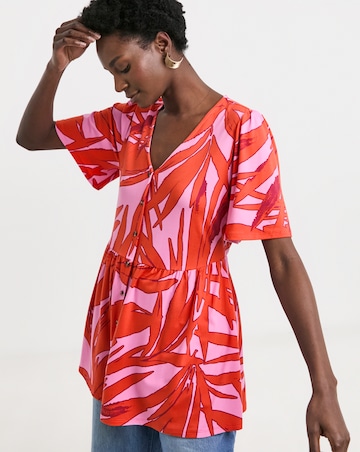 Palm Print Angel Sleeve Longline Top
