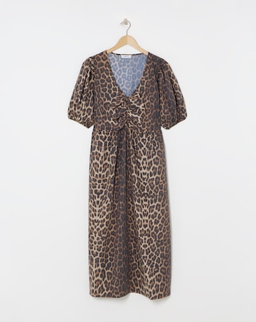 Leopard Print Bow Front Midaxi Dress With Pockets