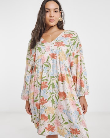 Simply Be Floral Printed Linen Blend Smock Dress