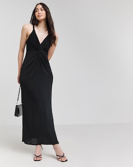 Simply Be Black Slinky Knot Detail Plait Strap Midaxi Dress