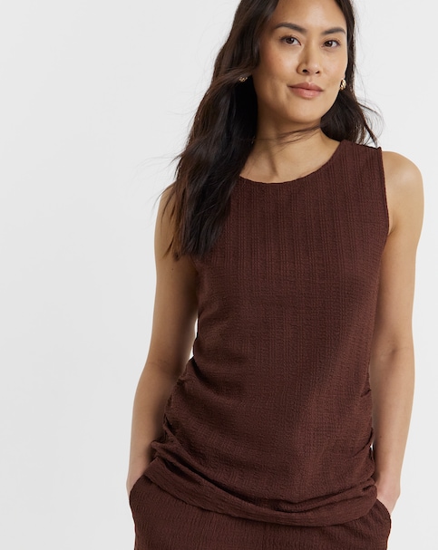 Chocolate Textured Ruched Side Top
