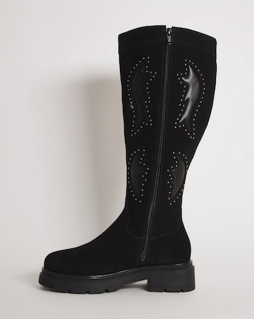 Caralynn Suede Western Knee High Boots - Wide Fit (E) & Super Curvy Calf