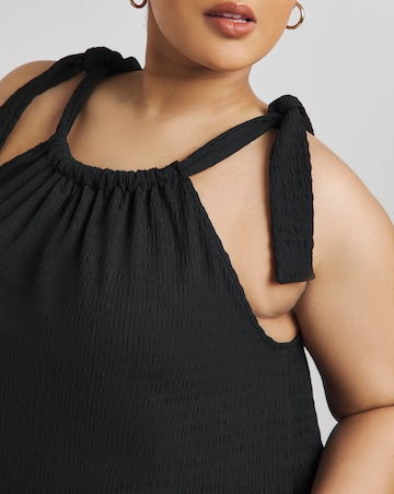 Black Textured Tie Shoulder Top