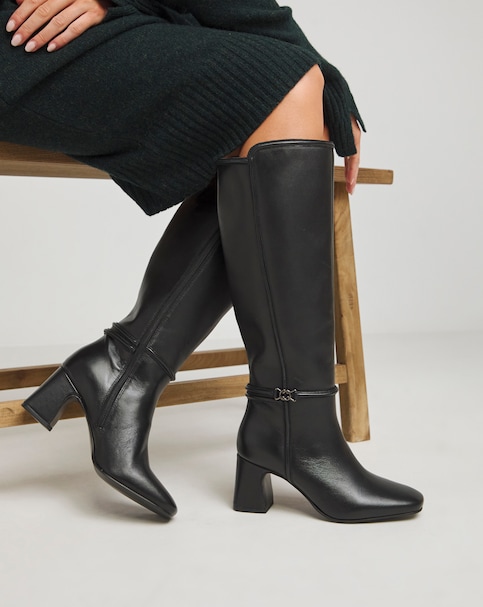 Lainey Leather Knee High Heeled Boots - Extra Wide Fit (EEE) & Super Curvy Calf