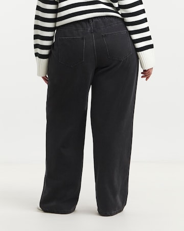 Washed Black Pleat Detail Wide Leg Jeans