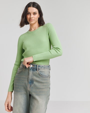 Simply Be Green Long Sleeve Rib Crew Neck Jumper