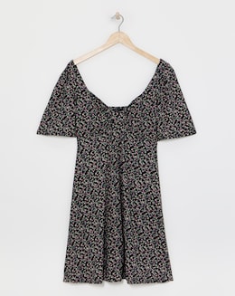 Ditsy Print Supersoft Knot Front Skater Dress