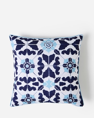Tile Print Outdoor Cushion with Striped Reverse