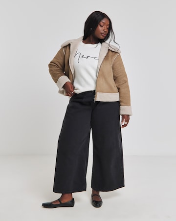 Tan Zip Through Suedette Aviator