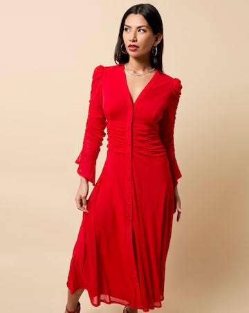 Little Mistress Red Mesh Shirt Midaxi Dress