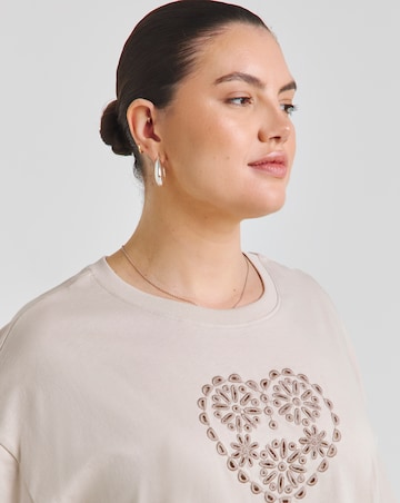 Simply Be Oatmeal Cut Work Oversized T-Shirt