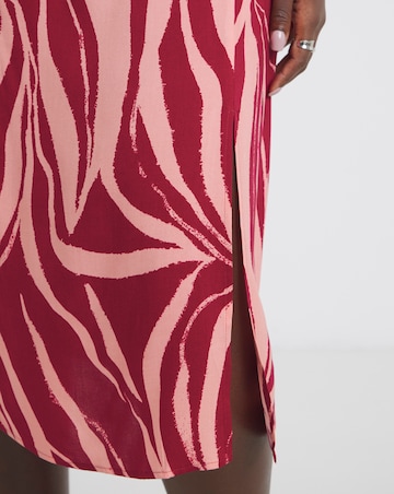 Spun Viscose Pink Zebra Side Split Midi Skirt