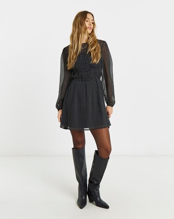 Spot Print Shirred Dress