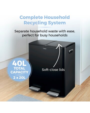Tower 40L Recycling Pedal Bin Black