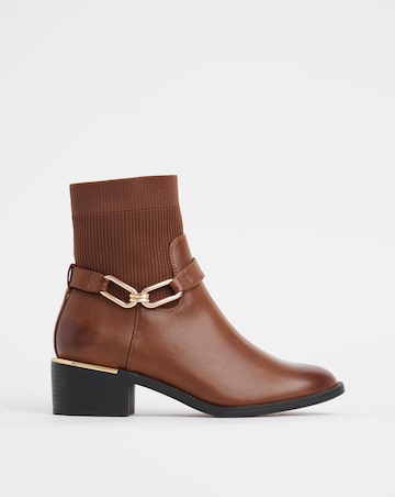 Heavenly Soles Shiloh Block Heel Ankle Boots With Ankle Trim Wide E Fit