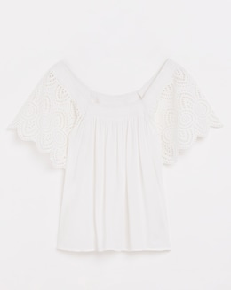 Square Neck Crochet Sleeve Top