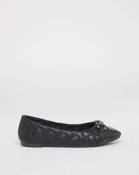 Ari Quilted Ballerinas With Trim - Wide Fit (E)