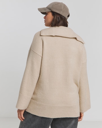 Oatmeal Zip Neck Longline Jumper