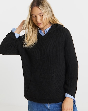 Cosy Yarn Black Ribbed Knitted Hoodie
