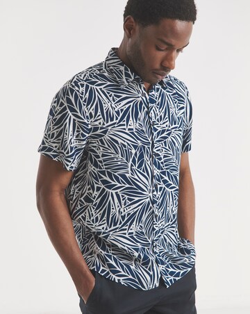 Short Sleeve Revere Collar Print Shirt