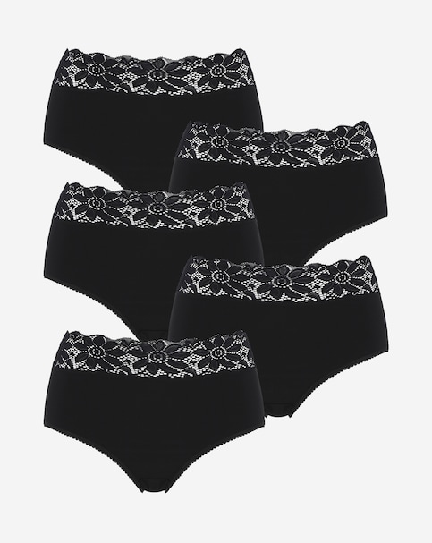Pretty Secrets (5 Pack) Lace Top Full Knickers Black