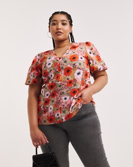 Floral Print Button Through Peplum Blouse
