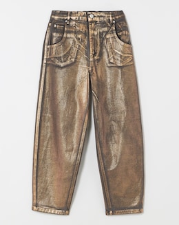 Copper Metallic Barrel Leg Jeans