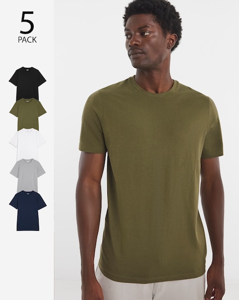 5 Pack Pure Cotton Crew Neck T-Shirts