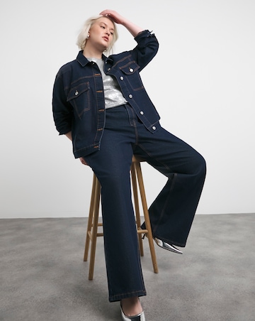 Indigo Contrast Stitch Wide Leg Jeans