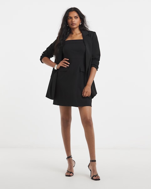 Black Utility Stretch Bandeau Mini Dress