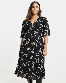 Simply Be Bow Print Viscose Wrap Midi Dress