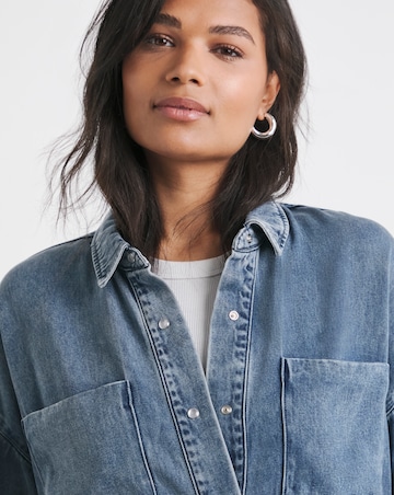 Simply Be Mid Wash Deep Cuff Denim Shirt