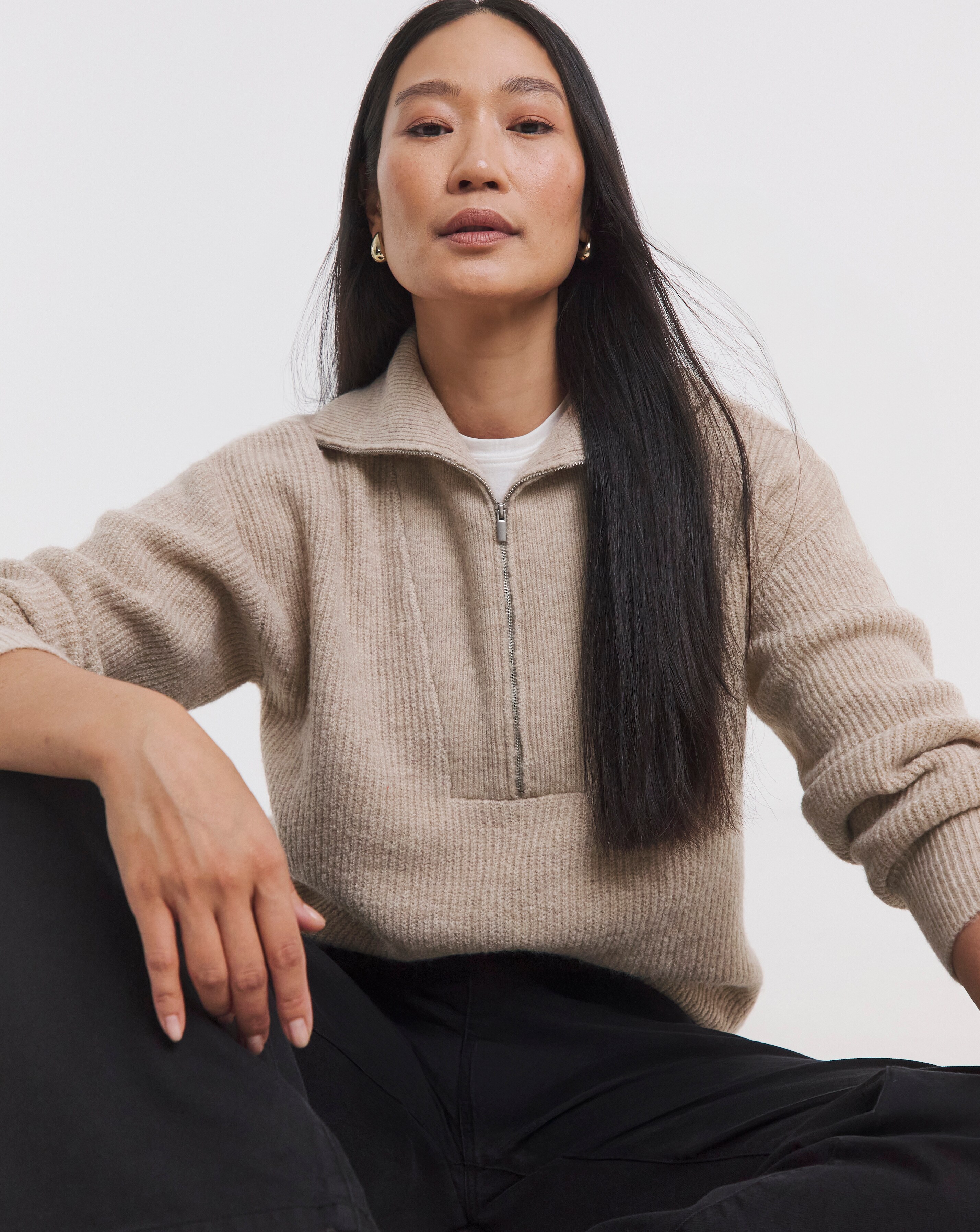 Cosy Yarn Oatmeal Half Zip Jumper