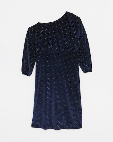 Navy Velour Hotfix Draped Midaxi Dress