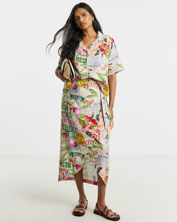 Simply Be Postcard Print Linen Wrap Skirt