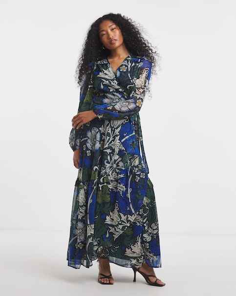Hope & Ivy Chrysanthemum William Morris Society Wrap Dress