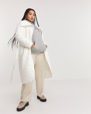 Ecru wrap longline quilt coat