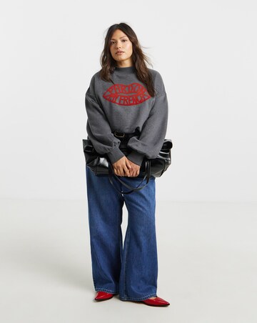 Simply Be Charcoal Marl Mon Cherie Flocked Graphic High Neck Sweatshirt