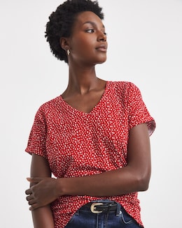 Red Spot V-Neck Short Sleeve T-Shirt