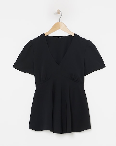 Simply Be Black V Neck Tea Blouse