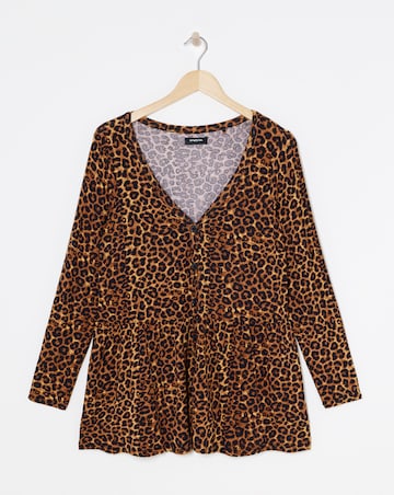 Leopard Button Front Peplum Longline Top