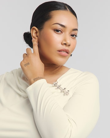 Joanna Hope Aysmmetrical Top With Brooch