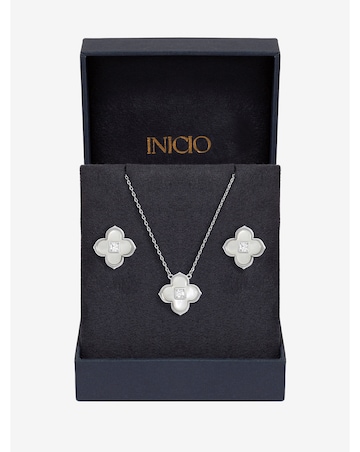 Inicio Sterling Silver Plated Mother of Pearl Clover Set - Gift Box