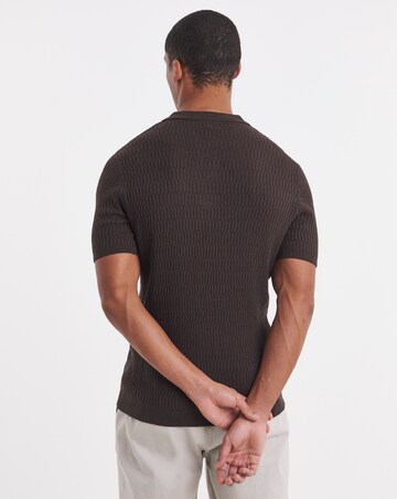 Textured Knitted Zip Neck Polo