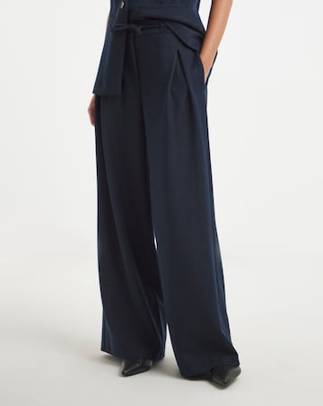 Simply Be Indigo Denim Look Tie Waist Wide Leg Trouser
