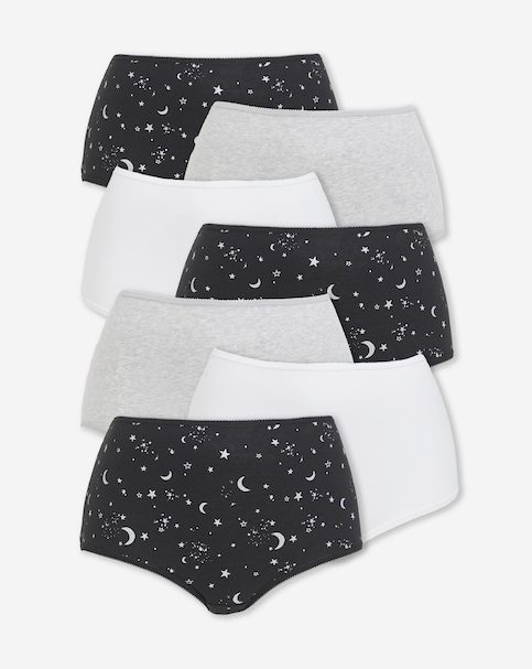 Pretty Secrets (7 Pack) Cotton Full Fit Knickers Grey Stars