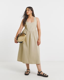 Simply Be Stone Seamed Detail Utility Midi Dress