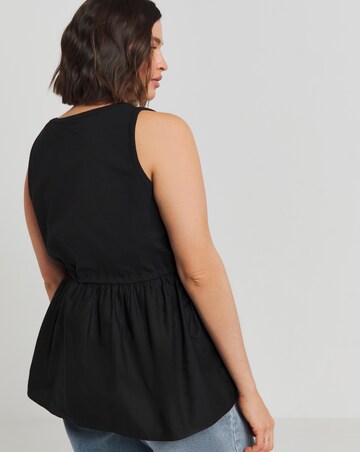 Simply Be Black Sleeveless Poplin Jersey Mix Tank Top